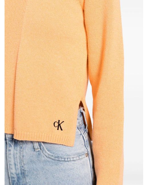 Calvin Klein Orange Ribbed-detail Recycled-cotton Jumper