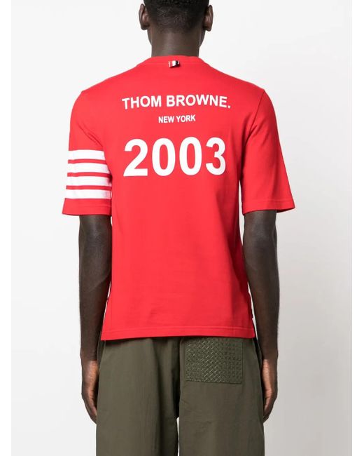 Thom Browne Red 4-Bar Stripe 2003-Print T-Shirt for men