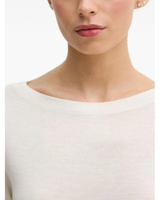 Benetton White Boat-Neck Long-Sleeve Sweater
