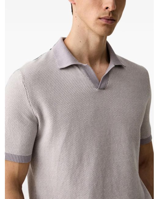 Benetton Gray Textured-Knit Short-Sleeved Polo-Collar T-Shirt for men