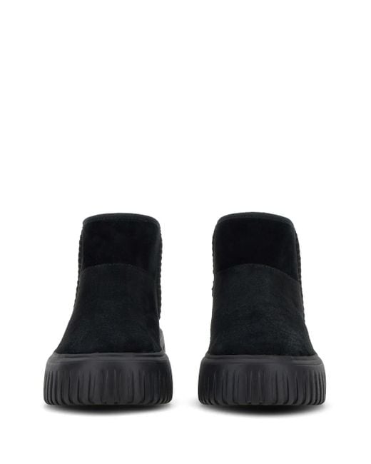 Hogan Black Logopatch Suede Boots