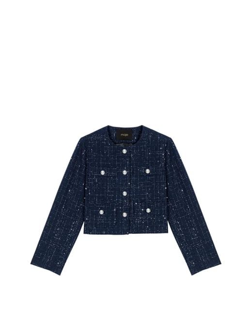Maje Blue Short Jacket With Patch Pockets