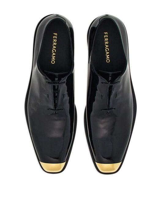 Ferragamo Black Metal Toe-cap Leather Loafers for men