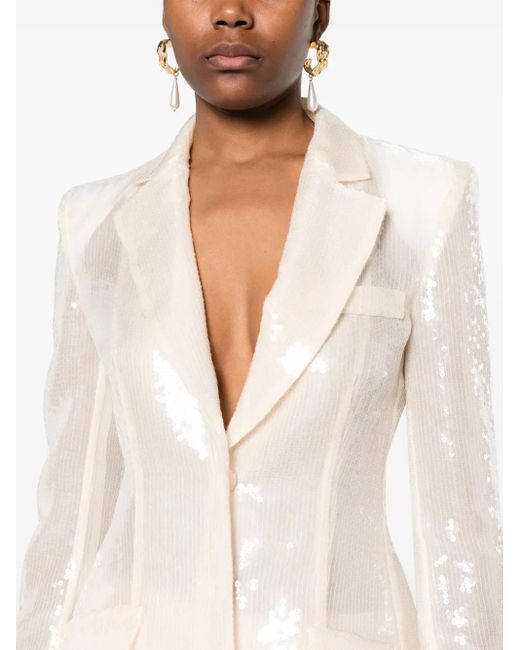 Alberta Ferretti White Semi-Sheer Sequinned Blazer
