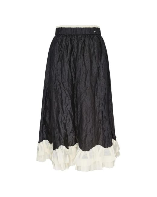 Renli Su Black Ruffled A-Line Midi Skirt