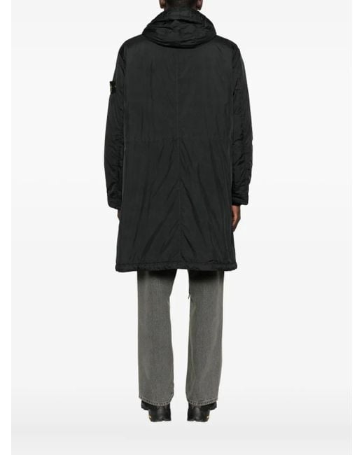 Stone Island Black Hooded Drawstring Coat for men