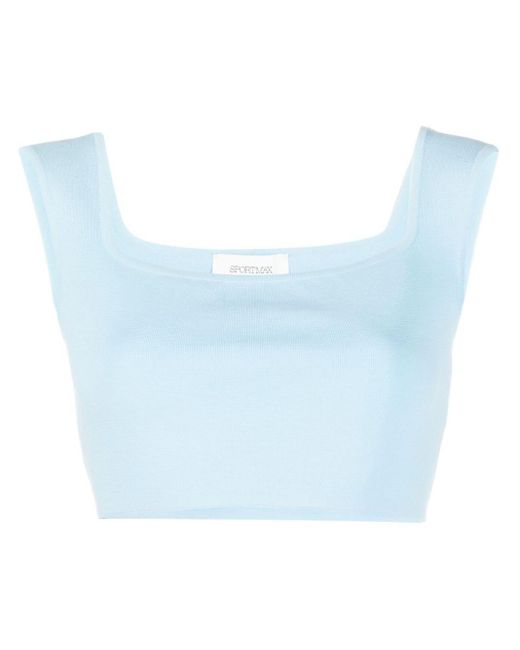 Sportmax Blue Square-neck Cropped Vest Top