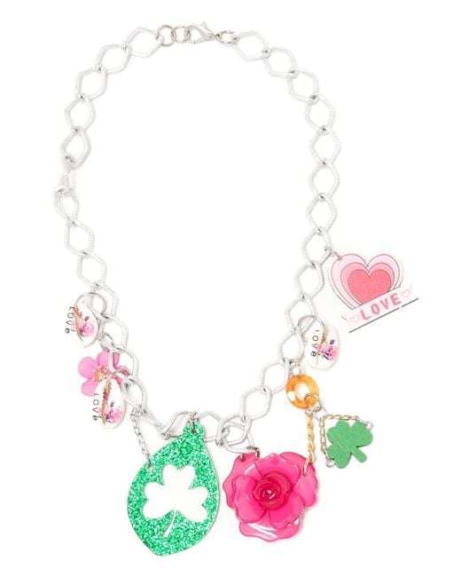 Amir Slama White Rose-Pendant Chain-Link Necklace