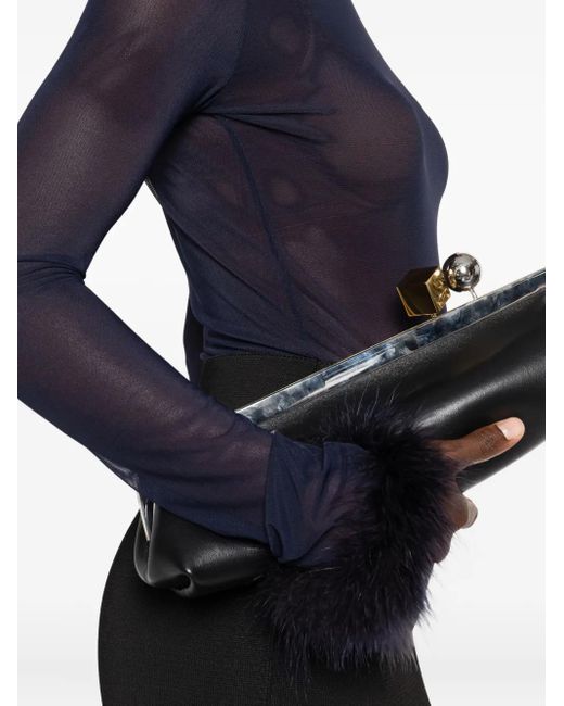 Mugler Blue Mesh Feather-cuff Top