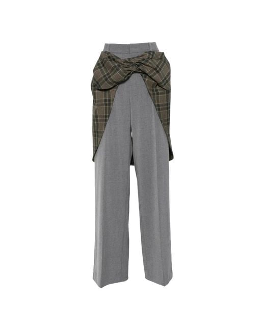 Vivetta Gray Check-Panelled Wide-Leg Trousers