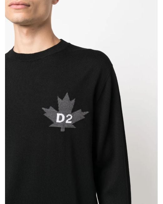 DSquared² Trui Met Esdoornblad-Patroon in het Black voor heren