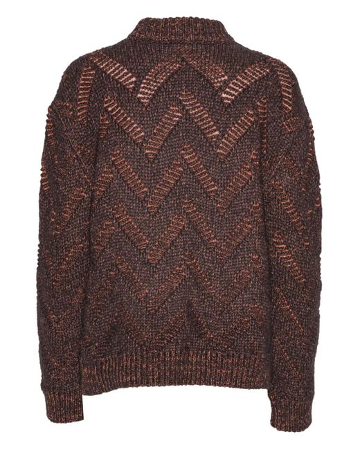 Henrik Vibskov Brown Turtleneck Chevron-Pattern Sweater