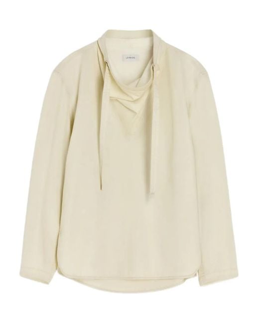 Blusa con cordones y cuello alto Lemaire de color Natural