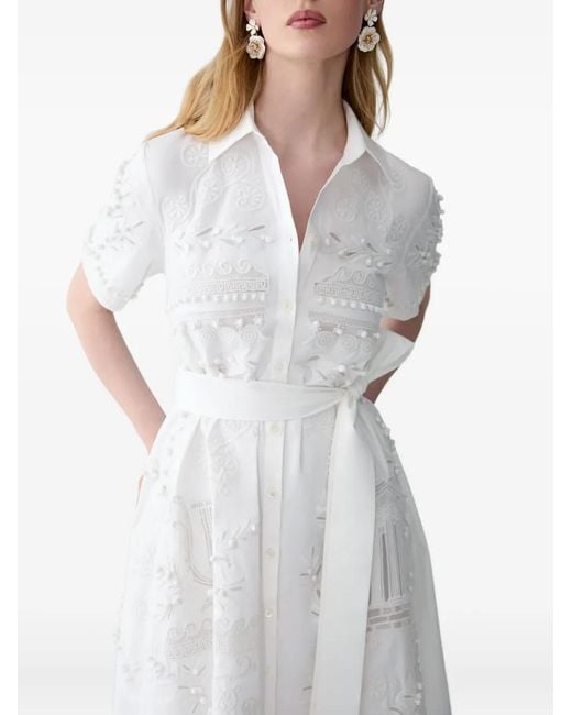 Carolina Herrera White Embroidered Midi Shirt Dress