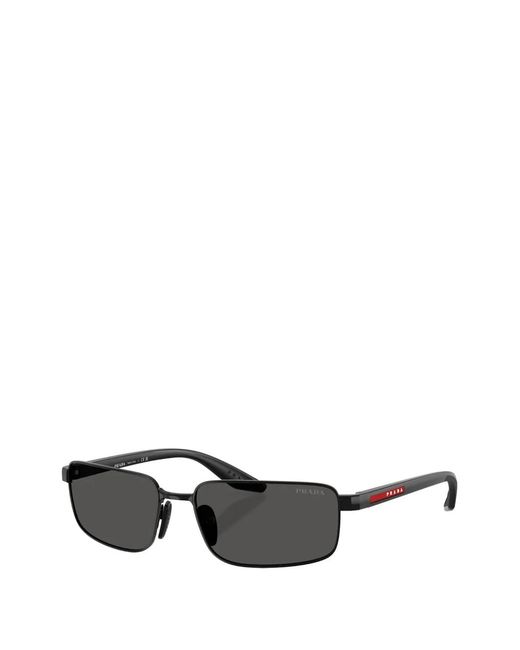 Prada Linea Rossa Black Rectangle-Frame Sunglasses for men