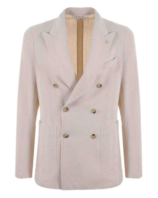 Manuel Ritz Natural Herringbone Double-Breasted Blazer for men