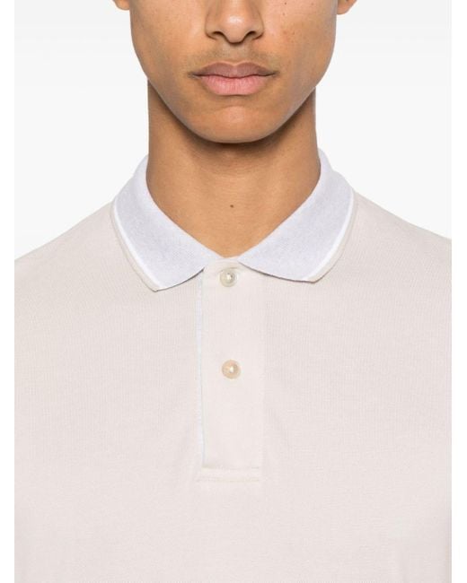 Eleventy White Stripe-detail Cotton Polo Shirt for men
