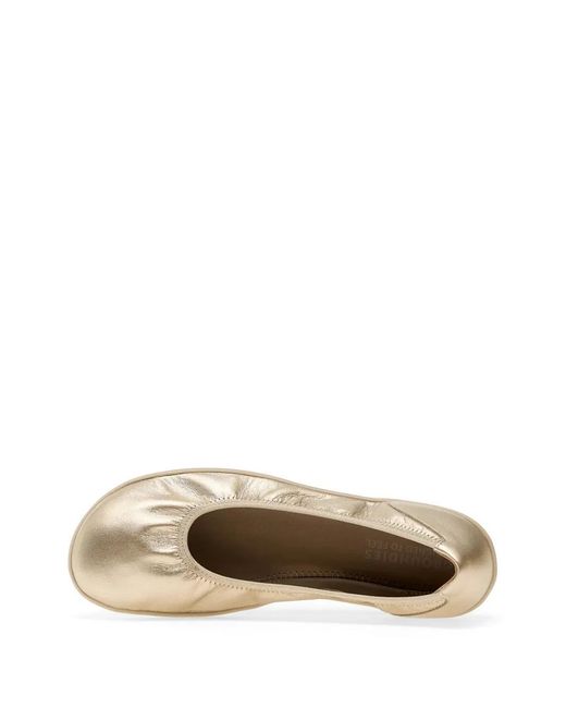 Groundies Natural Metallic-Effect Elasticated Ballet Flats