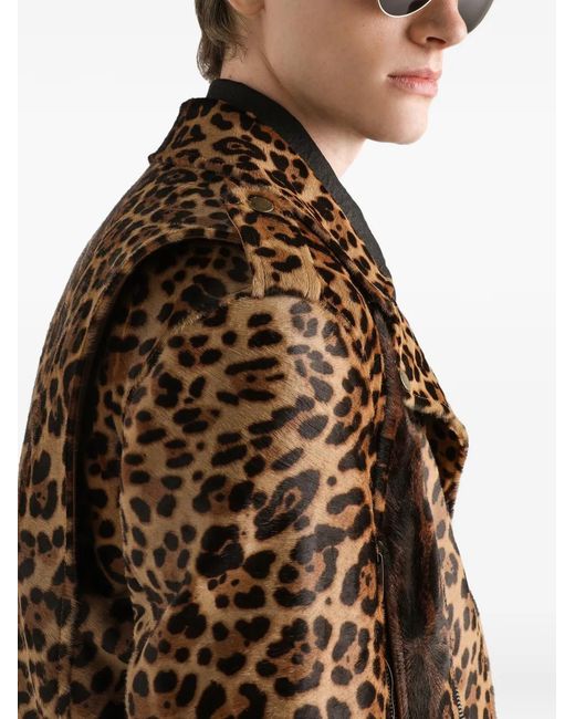 Dolce & Gabbana Brown Leopard-Print Zipped Jacket for men