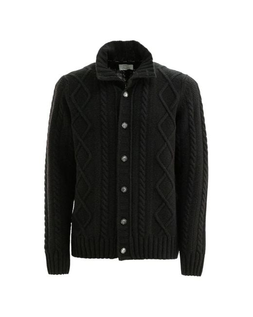Barba Napoli Black Cable-Knit Cardigan for men