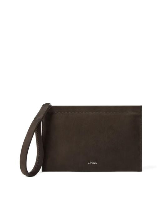 Zegna Brown Mini Leather Pouch for men
