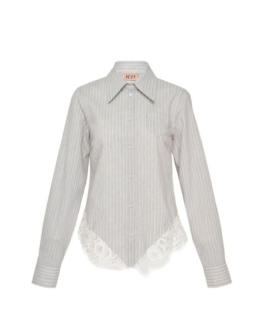 N°21 White Striped Lace-Trim Shirt