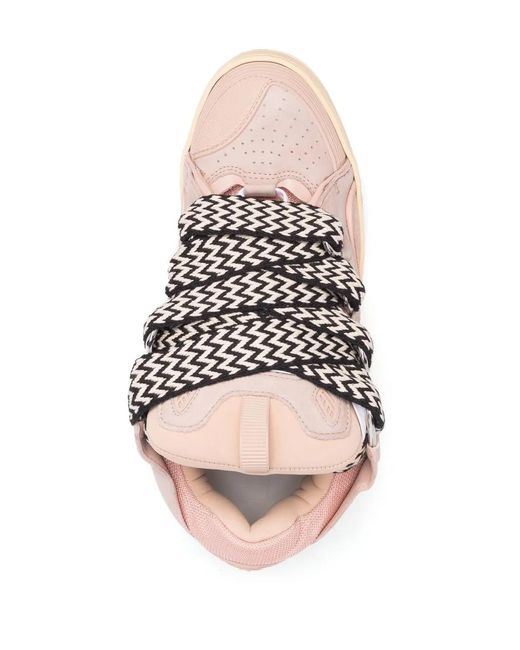 Lanvin Pink Curb Lace-Up Leather, Suede And Mesh Low-Top Trainers for men