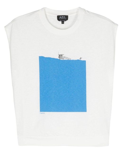 A.P.C. Blue Graphic-print Sleeveless T-shirt