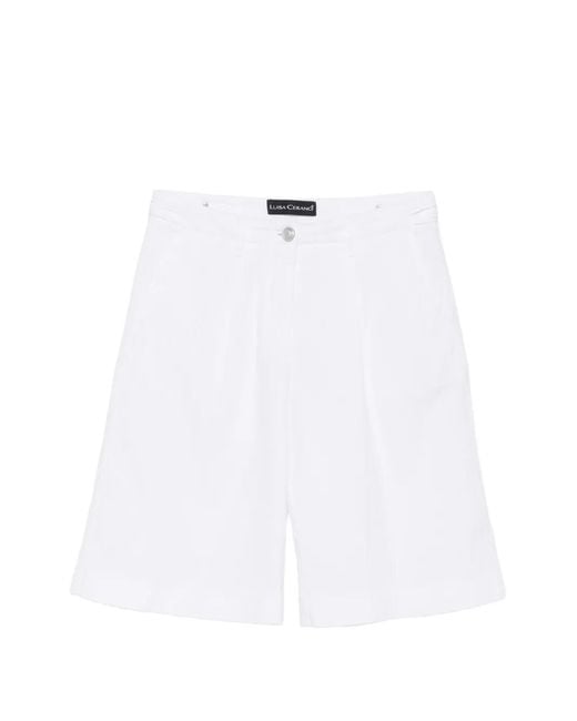 Luisa Cerano White Pleated-Detail Shorts