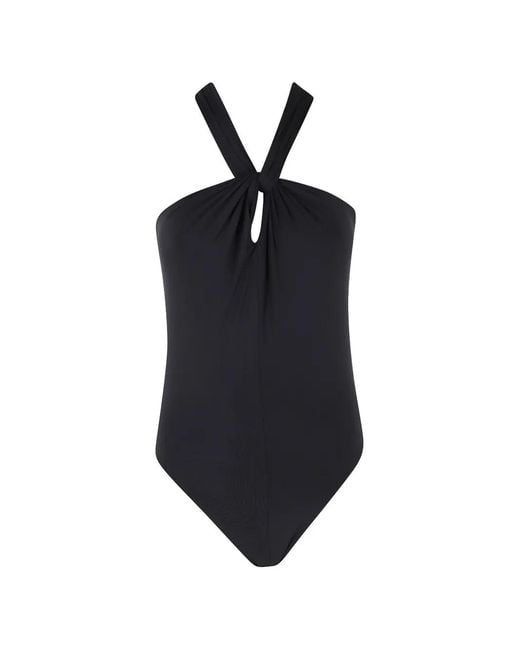 FEDERICA TOSI Blue Twist-Detail Halterneck Swimsuit
