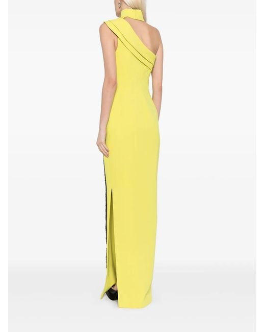 Saiid Kobeisy Yellow Bead-Embellished One-Shoulder Gown