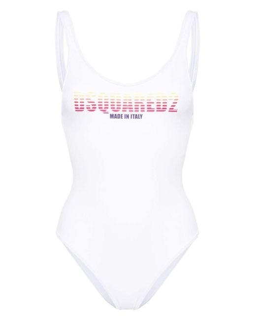 DSquared² White Logo-print Swimsuit