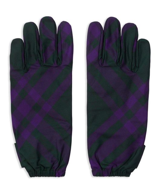 Burberry Blue Checked Buttoned Gloves for men