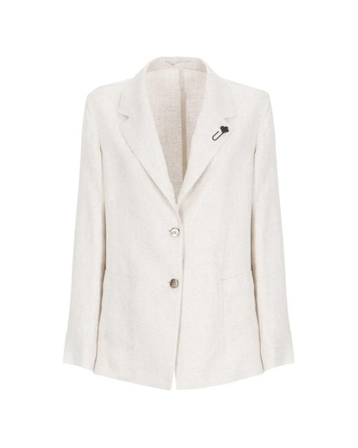 Lardini White Check-Pattern Linen Blazer