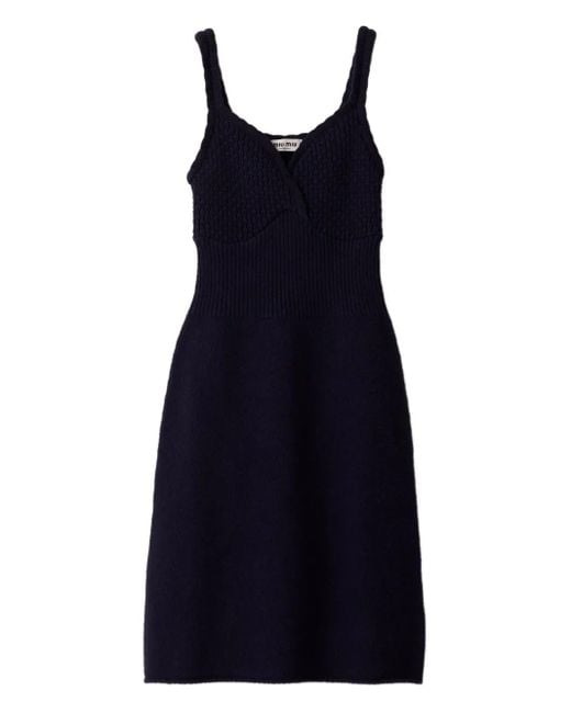 Robe Courte En Maille À Logo Miu Miu en coloris Blue