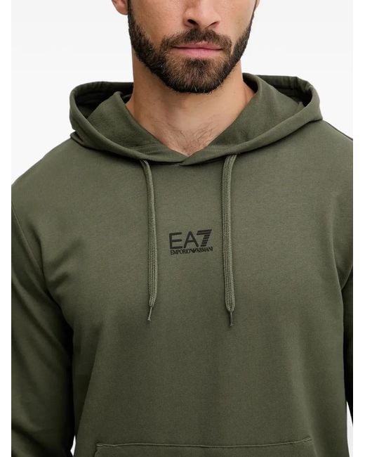 EA7 Green Logo-Detail Hoodie for men