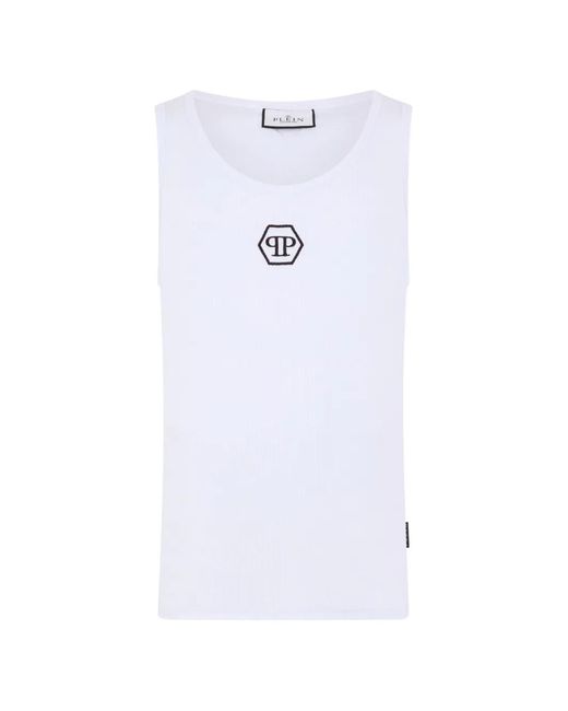 Philipp Plein White Logo-Embroidered Cotton Tank Top for men