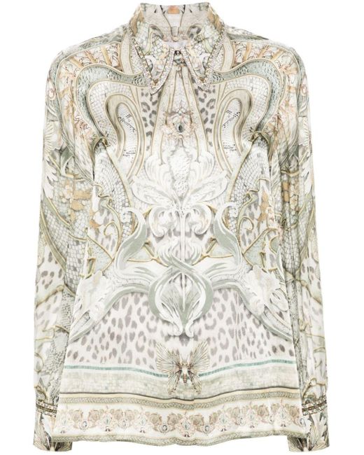 Camilla Natural Ivory Tower Tales-print Dress