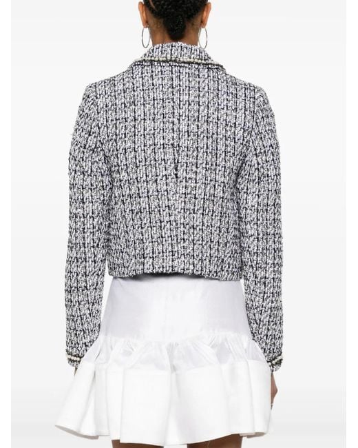 Karl Lagerfeld Gray Faux Pearl-Embellished Bouclé Jacket