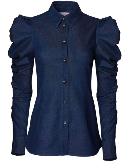 Carolina Herrera Blue Puff-sleeve Denim Shirt
