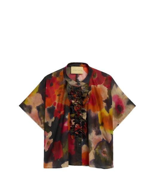 Momoní Red Chemise Volantée À Manches Kimono