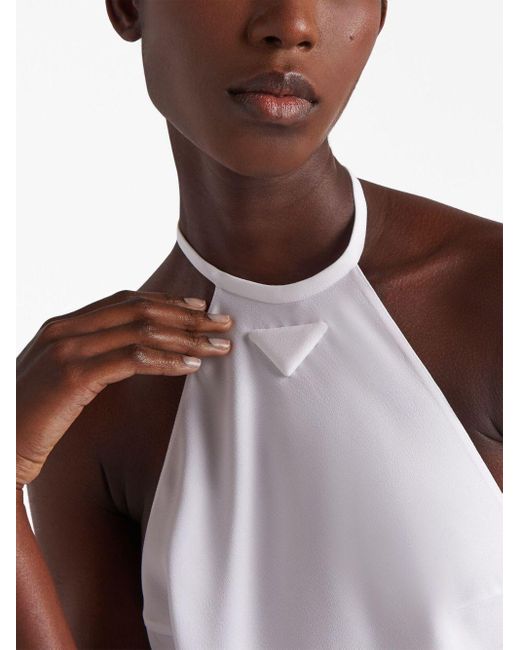 Prada Triangle-logo Halterneck Maxi Dress in White | Lyst