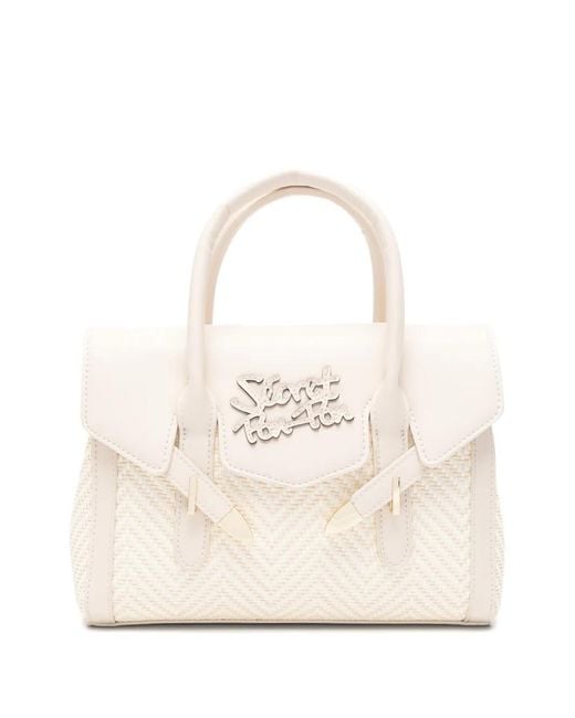 Secret Pon-pon Natural Small Yalis Woven-Design Logo-Plaque Tote Bag