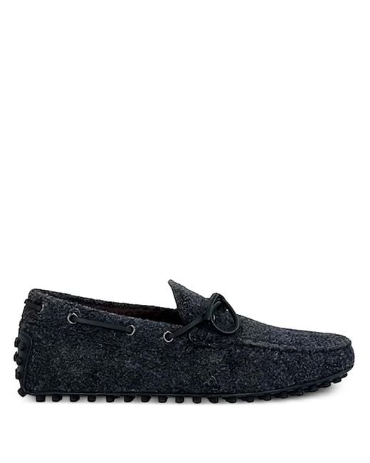 Tod's Blue Tie-Fastening Felted Boat Shoes for men
