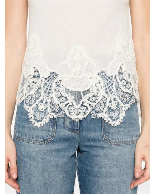 Ermanno Scervino White Lace-Trimmed Knitted Top