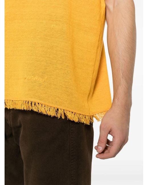 Alanui Yellow Logo-Embroidered Linen T-Shirt for men