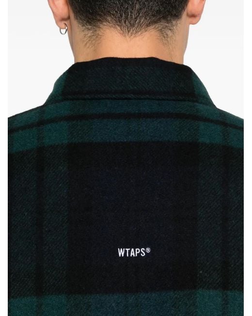 (w)taps Black Checked Zip-Up Shirt Jacket for men