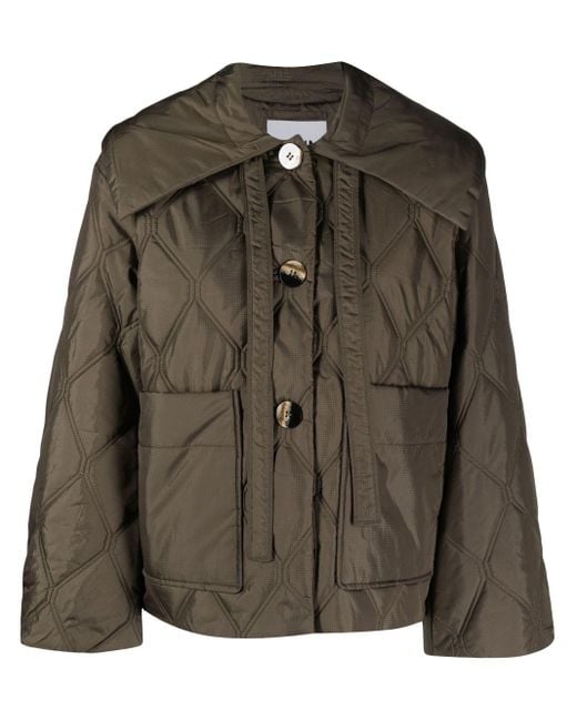 Ganni Green Quilted Recycled-ripstop Jacket