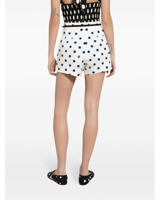 Dolce & Gabbana White Polka Dot-print High-waisted Shorts