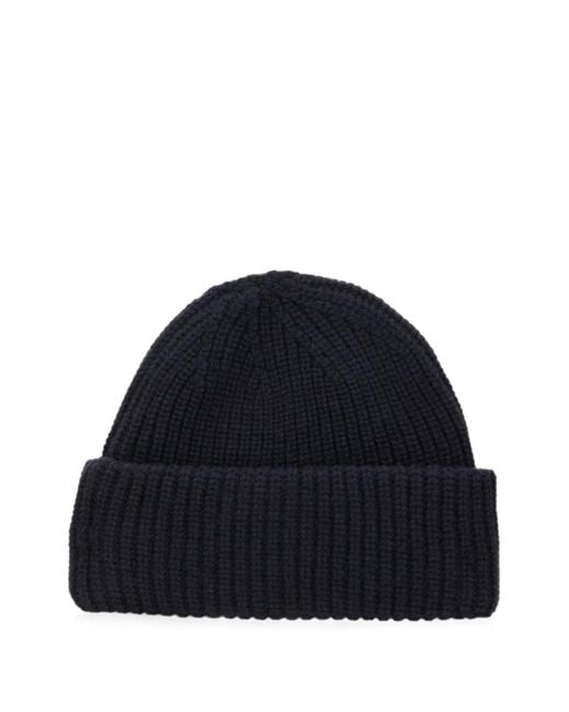 Slowear Blue Ribbed-Knit Logo-Patch Beanie Hat for men